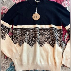 NWT Black Lace and Cream Sweater